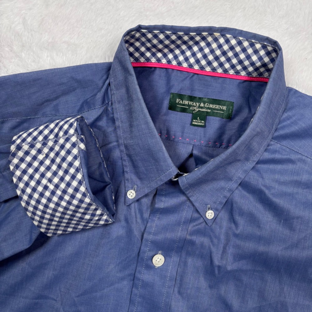 Fairway & Greene Button Down Shirt Men Large Blue Honda Classic Golf Flip Cuff
